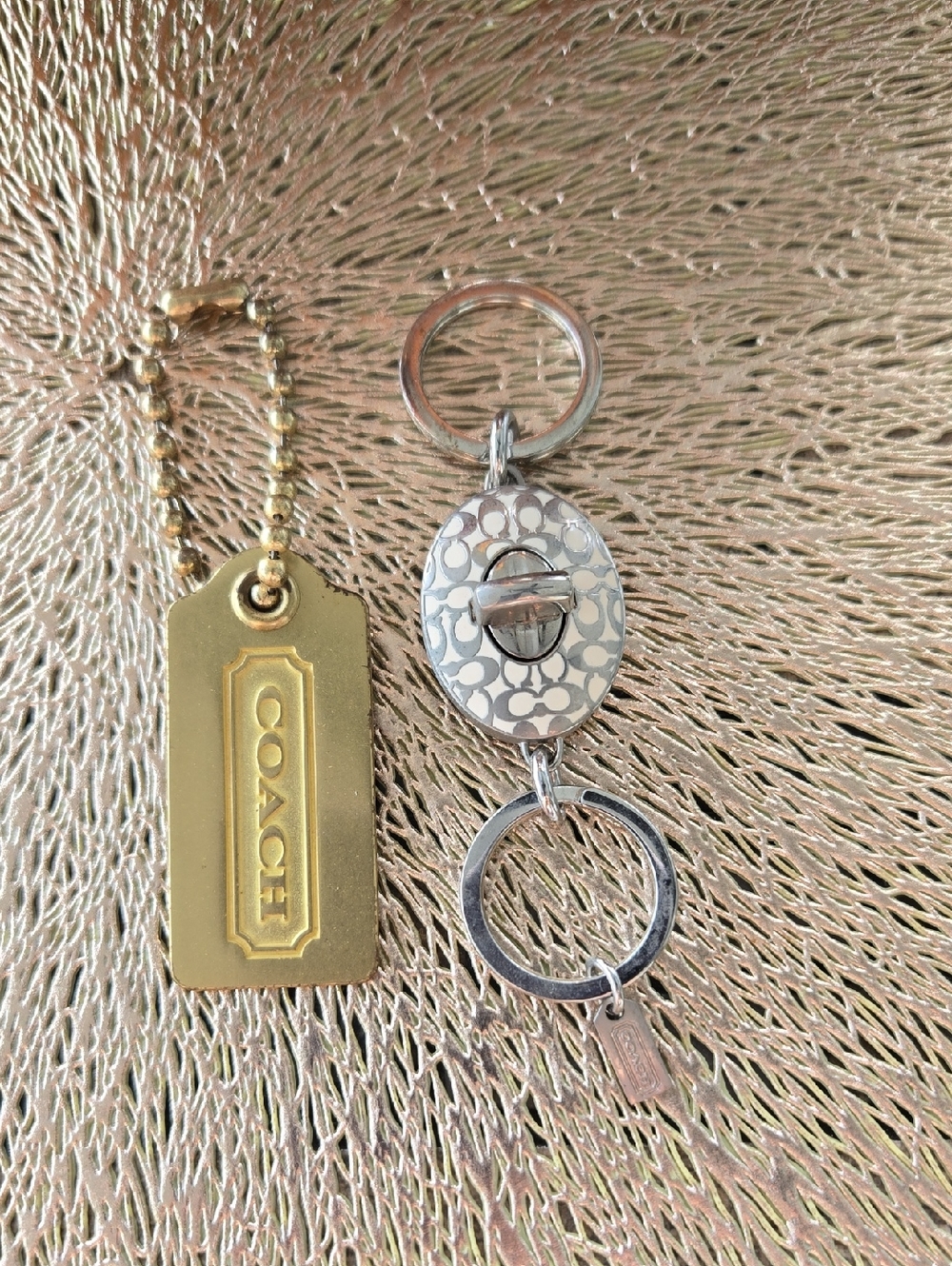 Coach Gold and Silver Signature Double Key Ring